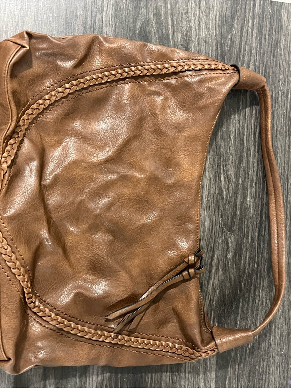 T.J.Maxx Brown Leather Shoulder Bag with Cherry Charm - Picture 3 of 5